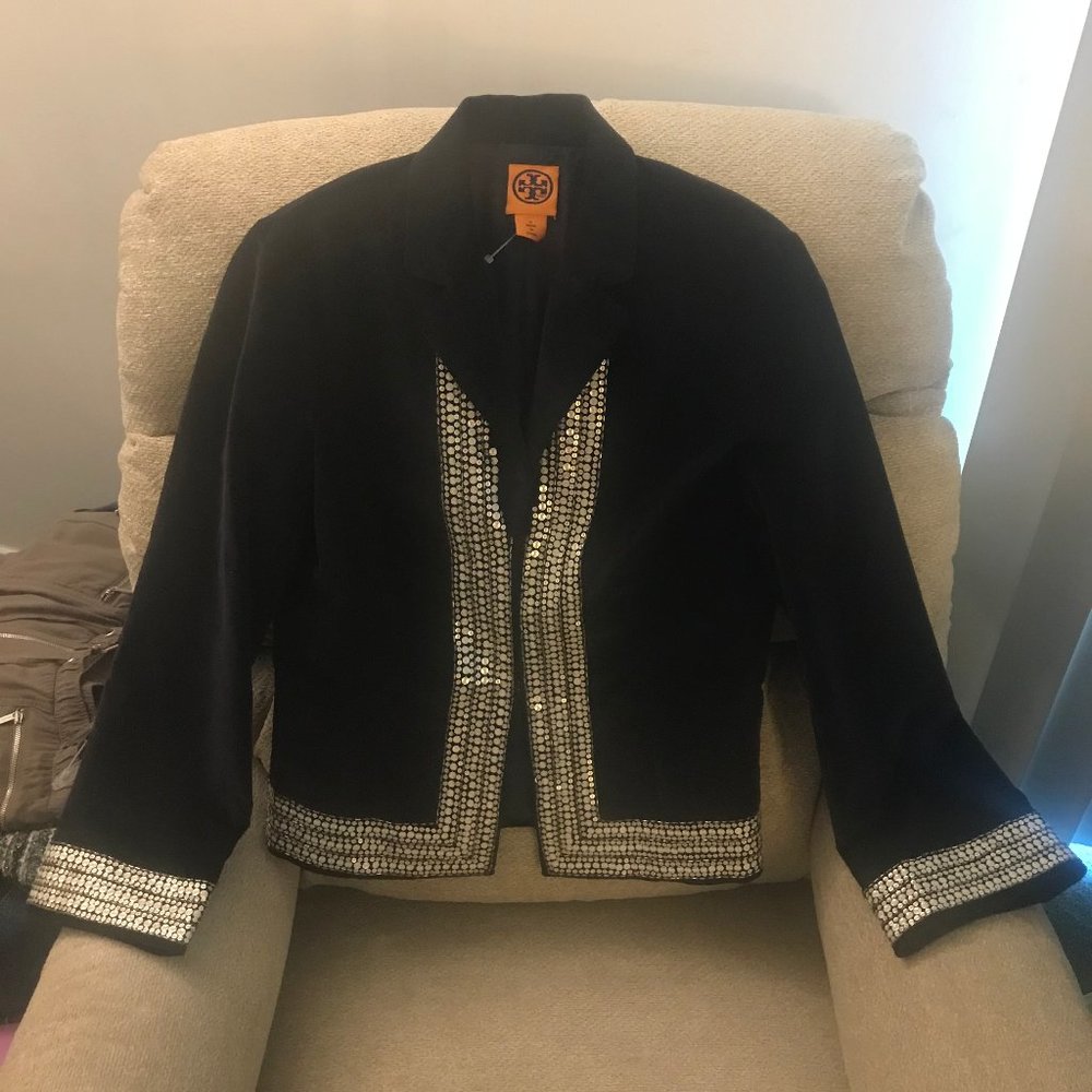 Tory Burch Women's Sequin Velvet Jacket Gem